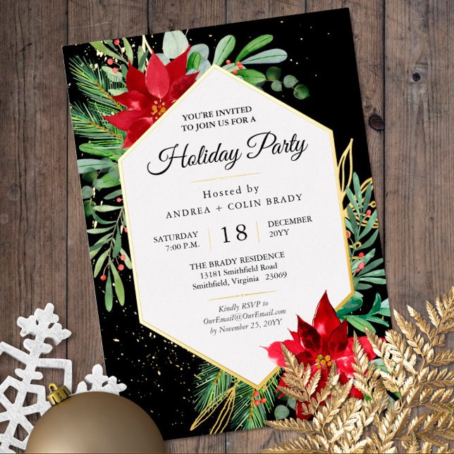 Invitación Con Relieve Metalizado Navidades de acuarela verde + Fiesta de vacaciones (Subido por el creador)