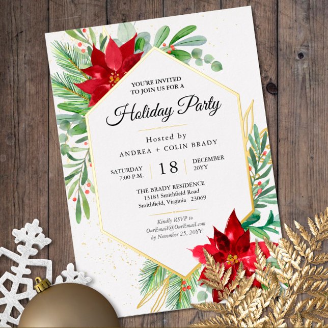 Invitación Con Relieve Metalizado Navidades de acuarela verde + Fiesta de vacaciones (Subido por el creador)
