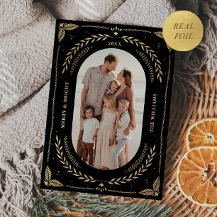 Invitación Con Relieve Metalizado Navidades de arte popular foto de oro negro