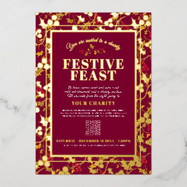 Invitación Con Relieve Metalizado Navidades de bayas de oro rojo de la Fiesta de la 