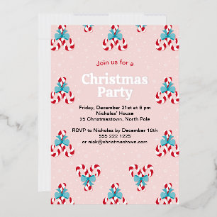 Invitación Con Relieve Metalizado Navidades de Candy Canes y Bows dulces