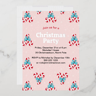 Invitación Con Relieve Metalizado Navidades de Candy Canes y Bows dulces
