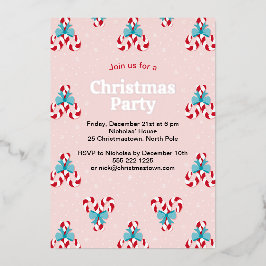 Invitación Con Relieve Metalizado Navidades de Candy Canes y Bows dulces