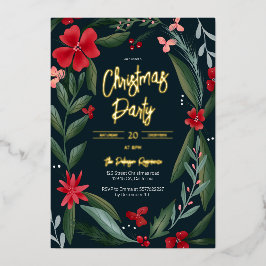 Invitación Con Relieve Metalizado Navidades de estampado floral verde rojo