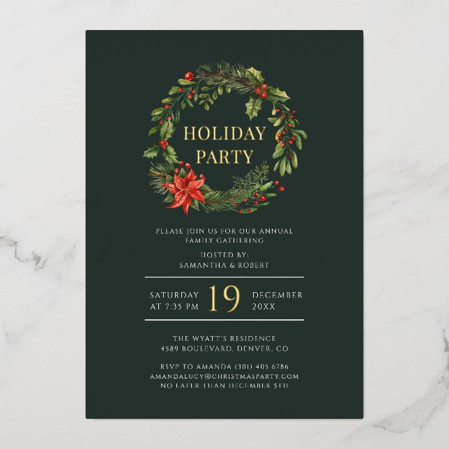 Invitación Con Relieve Metalizado Navidades de festividades familiares Fiesta de cor (Anverso)