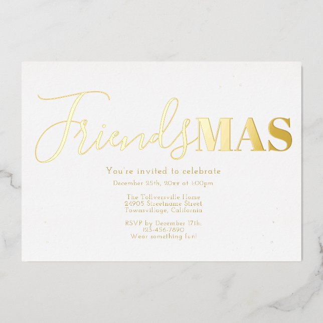 Invitación Con Relieve Metalizado Navidades de Gold Friendsmas (Anverso)