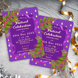 Invitación Con Relieve Metalizado Navidades de la celebración del Festival Purple