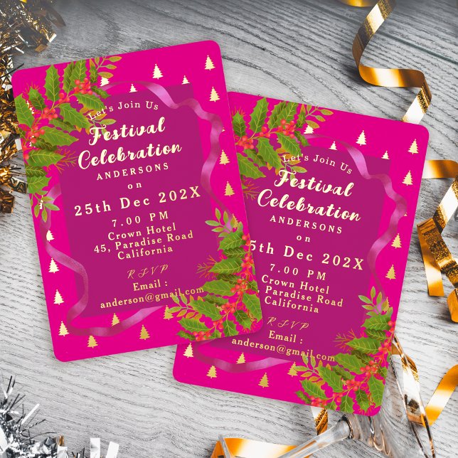 Invitación Con Relieve Metalizado Navidades de la celebración del Festival Rojo (Festival Celebration Christmas Red Foil Invitation)