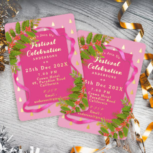 Invitación Con Relieve Metalizado Navidades de la celebración del festival rosados