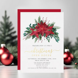 Invitación Con Relieve Metalizado Navidades de la provincia de Poinsettia inauguran