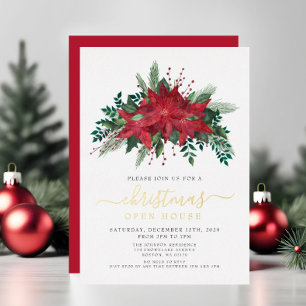 Invitación Con Relieve Metalizado Navidades de la provincia de Poinsettia inauguran 