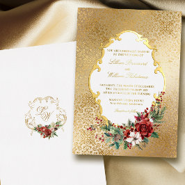 Invitación Con Relieve Metalizado Navidades de Opulencia Dorada Boda Floral