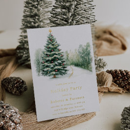 Invitación Con Relieve Metalizado Navidades de Relieve metalizado dorado de árboles 