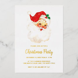 Invitación Con Relieve Metalizado Navidades de Santa Claus, de la época roja, Fiesta