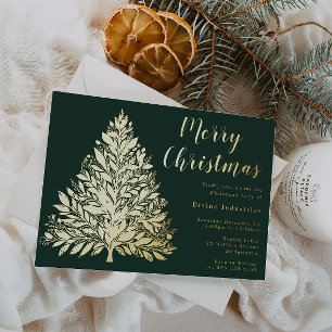 Invitación Con Relieve Metalizado Navidades del árbol del Relieve metalizado dorado 