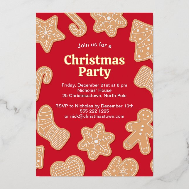 Invitación Con Relieve Metalizado Navidades dulces Gingerbread Cookies (Anverso)