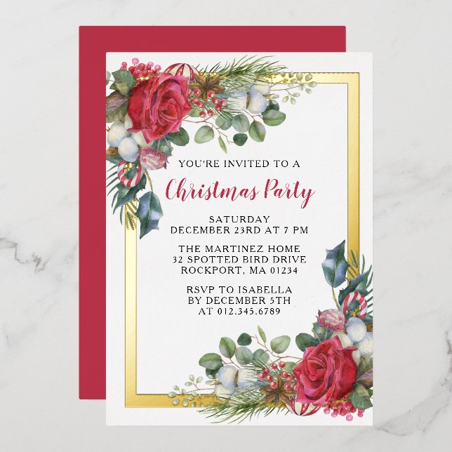 Invitación Con Relieve Metalizado Navidades elegantes Fiesta Gold