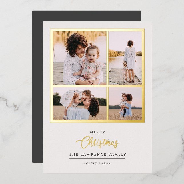 Invitación Con Relieve Metalizado Navidades es oro | Mint Modern 4 festividades foto (Anverso/Reverso)