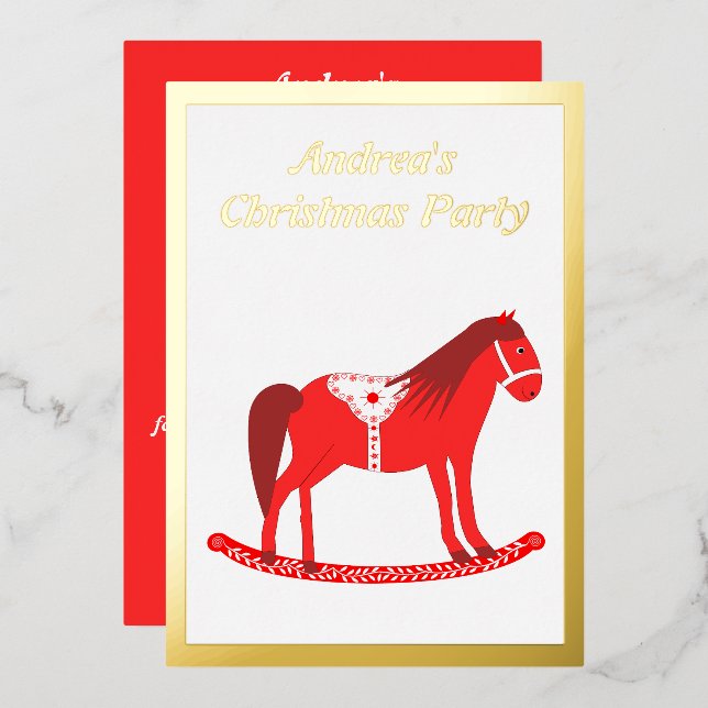 Invitación Con Relieve Metalizado Navidades escandinavos Personalizado de caballos r (Anverso/Reverso)