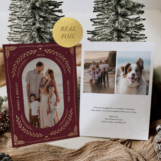 Invitación Con Relieve Metalizado Navidades Feriado de Arte Popular Foto Maroon Gold (Subido por el creador)