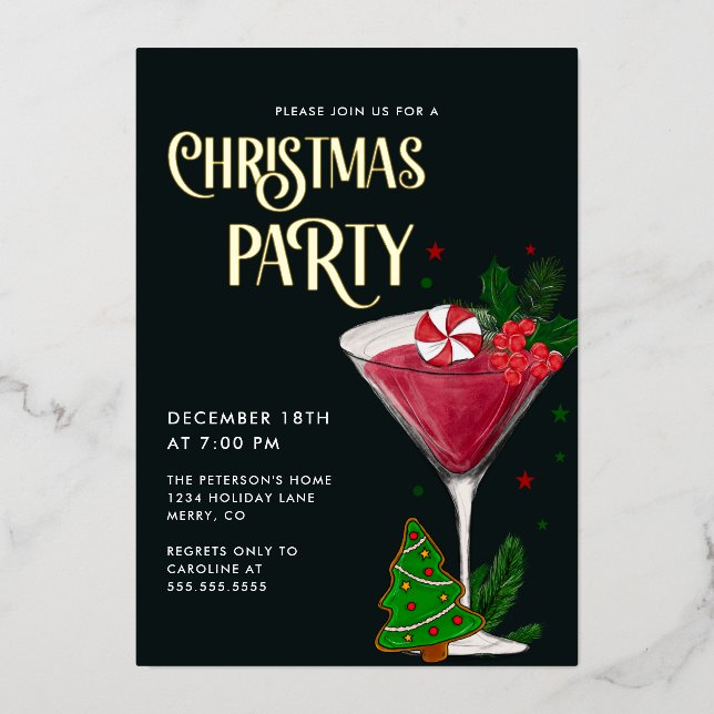 Invitación Con Relieve Metalizado Navidades Fiesta Real Gold (Anverso)