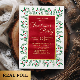 Invitación Con Relieve Metalizado Navidades Fiesta Red Watercolor Floral