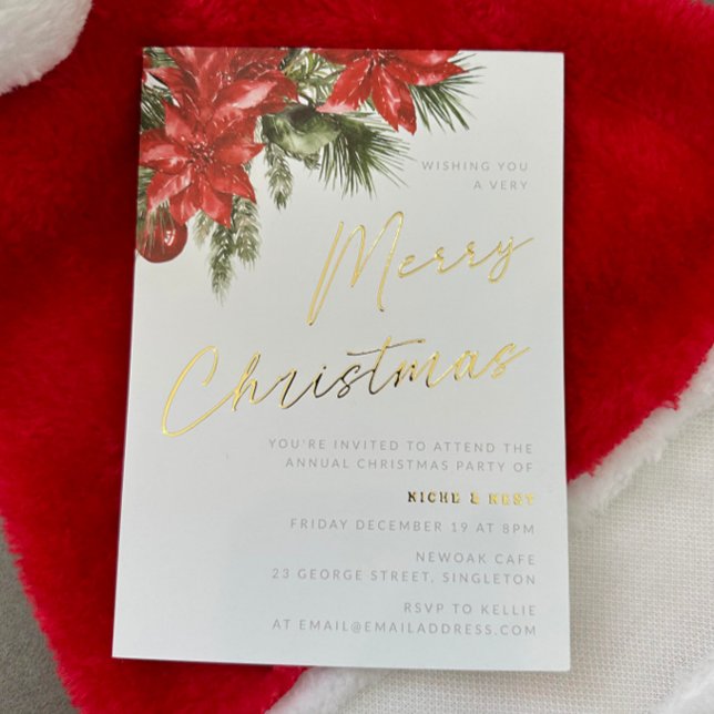 Invitación Con Relieve Metalizado Navidades florecen Navidades clásicos Fiesta Gold (Subido por el creador)