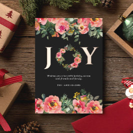 Invitación Con Relieve Metalizado Navidades Holiday Pink Joy Wreath Botánico