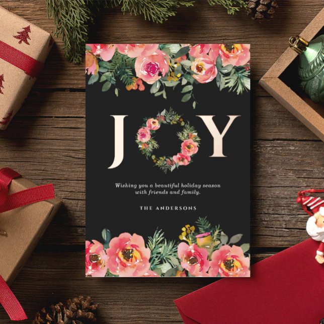 Invitación Con Relieve Metalizado Navidades Holiday Pink Joy Wreath Botánico (Subido por el creador)