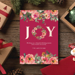 Invitación Con Relieve Metalizado Navidades Holiday Pink Joy Wreath Botánico
