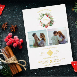 Invitación Con Relieve Metalizado Navidades Iniciales Floral 2 Fotos Collage Fancy