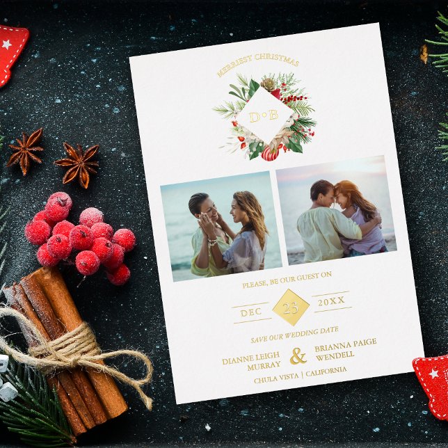 Invitación Con Relieve Metalizado Navidades Iniciales Floral 2 Fotos Collage Fancy (Subido por el creador)