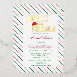 Invitación Con Relieve Metalizado Navidades Jingle y Mingle Shower