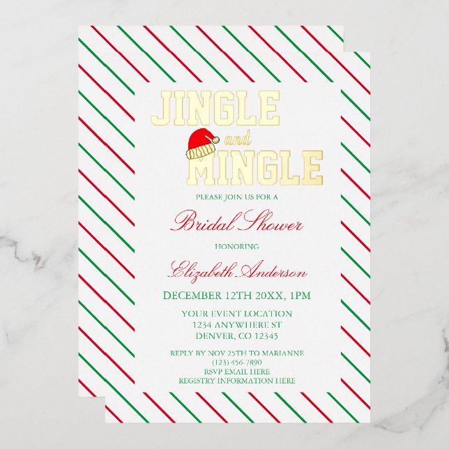 Invitación Con Relieve Metalizado Navidades Jingle y Mingle Shower (Anverso/Reverso)