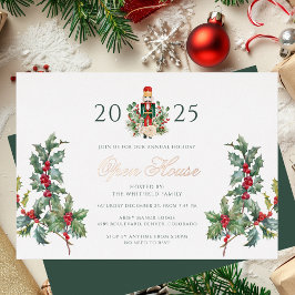 Invitación Con Relieve Metalizado Navidades Nutcracker Open House Holiday Rosa Gold