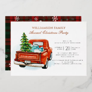Invitación Con Relieve Metalizado Navidades rusos de camioneta roja Fiesta Rosa Oro
