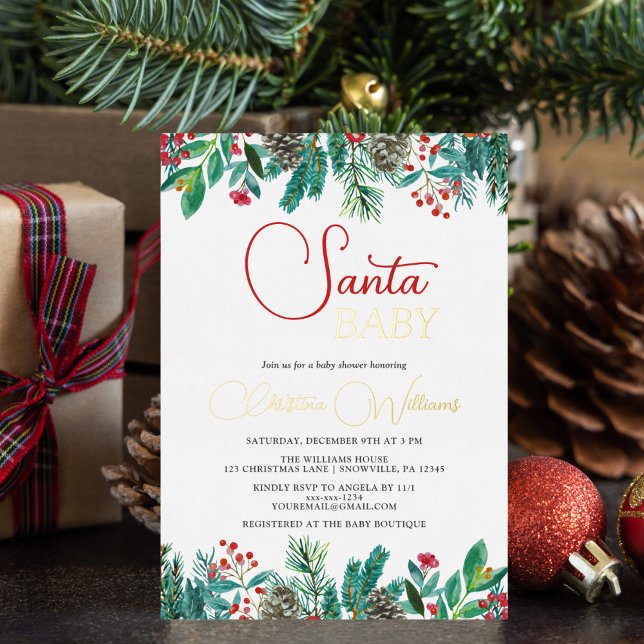 Invitación Con Relieve Metalizado Navidades Santa Bebé Baby Shower neutral de género (Subido por el creador)