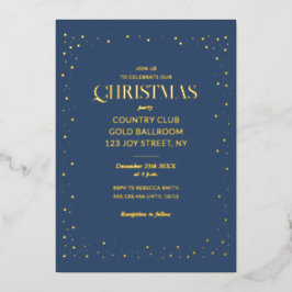 Invitación Con Relieve Metalizado Navy Blue Christmas Holiday Luxury Real