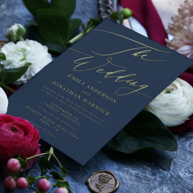 Invitación Con Relieve Metalizado Navy Blue Elegant Full Real Gold El Boda (Subido por el creador)
