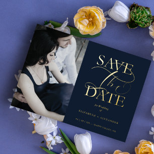 Invitación Con Relieve Metalizado Navy Blue Fancy Trendy Photo Real Metallic