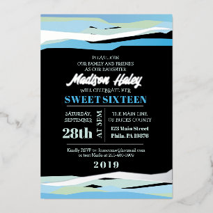 Invitación Con Relieve Metalizado Navy Fuchsia Sweet 16 Invitation Silver