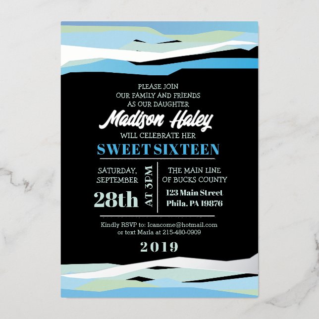 Invitación Con Relieve Metalizado Navy Fuchsia Sweet 16 Invitation Silver (Anverso)