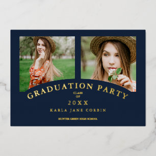 Invitación Con Relieve Metalizado Navy Modern Elegant Chic Graduation Party 2 Photos