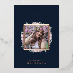 Invitación Con Relieve Metalizado Navy Quinceañera Trendy Garland Photo Spanish