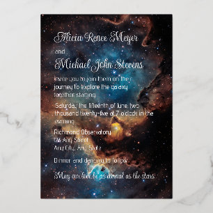 Invitación Con Relieve Metalizado Nebulosa de Nube Azul Oxidada Dorada
