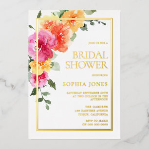 Invitación Con Relieve Metalizado Negrita Colorida Floral Watercolor Bridal Shower G