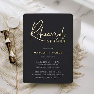 Invitación Con Relieve Metalizado Negro Cena Minimalista moderna de ensayo de guio