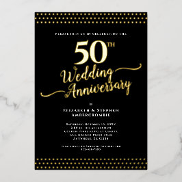 Invitación Con Relieve Metalizado Negro moderno con 50 años Boda de oro