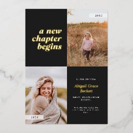 Invitación Con Relieve Metalizado Negro Un nuevo capítulo comienza la graduación