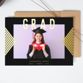 Invitación Con Relieve Metalizado Negro y Amarillo Geométrico Oro Universitario